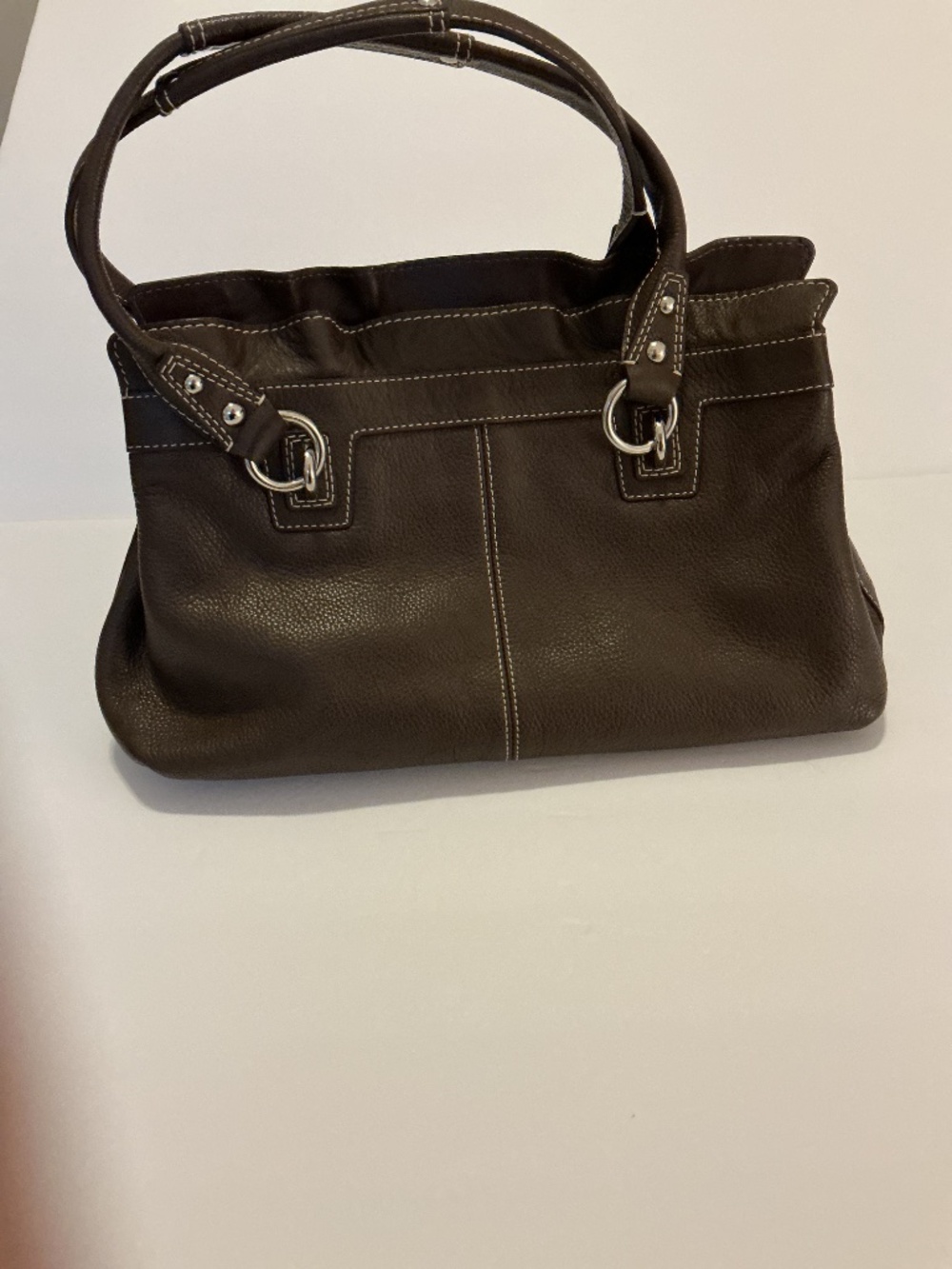 Coach women Vintage Satchel Brown Heavy Grain Leather Silver Zip Handbag Tags - Picture 2 of 6
